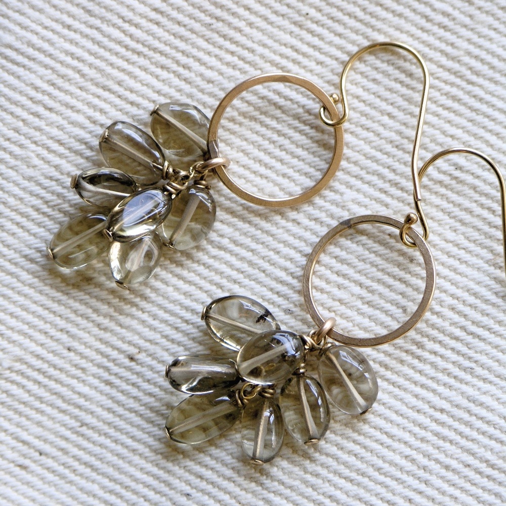 Smokey quartz dangly earrings - 14k gold filled